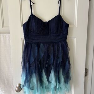 Pear Culture Sleeveless Glitter Ombre Corkscrew Dress